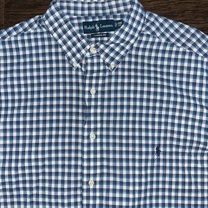 Big Man Polo Ralph Lauren Pony SS Blue Check Plaid Madras Cotton Shirt 2XB Big